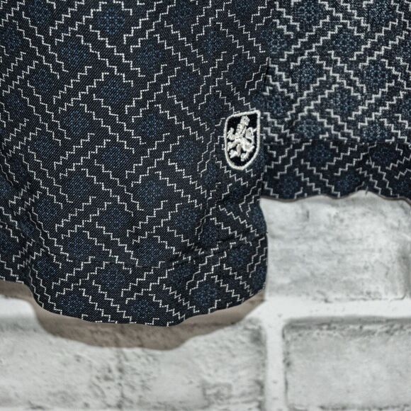 Nat Nast Men's Silk Cotton Short Sleeve Button up Shirt blue geo print 2XL - Picture 6 of 6